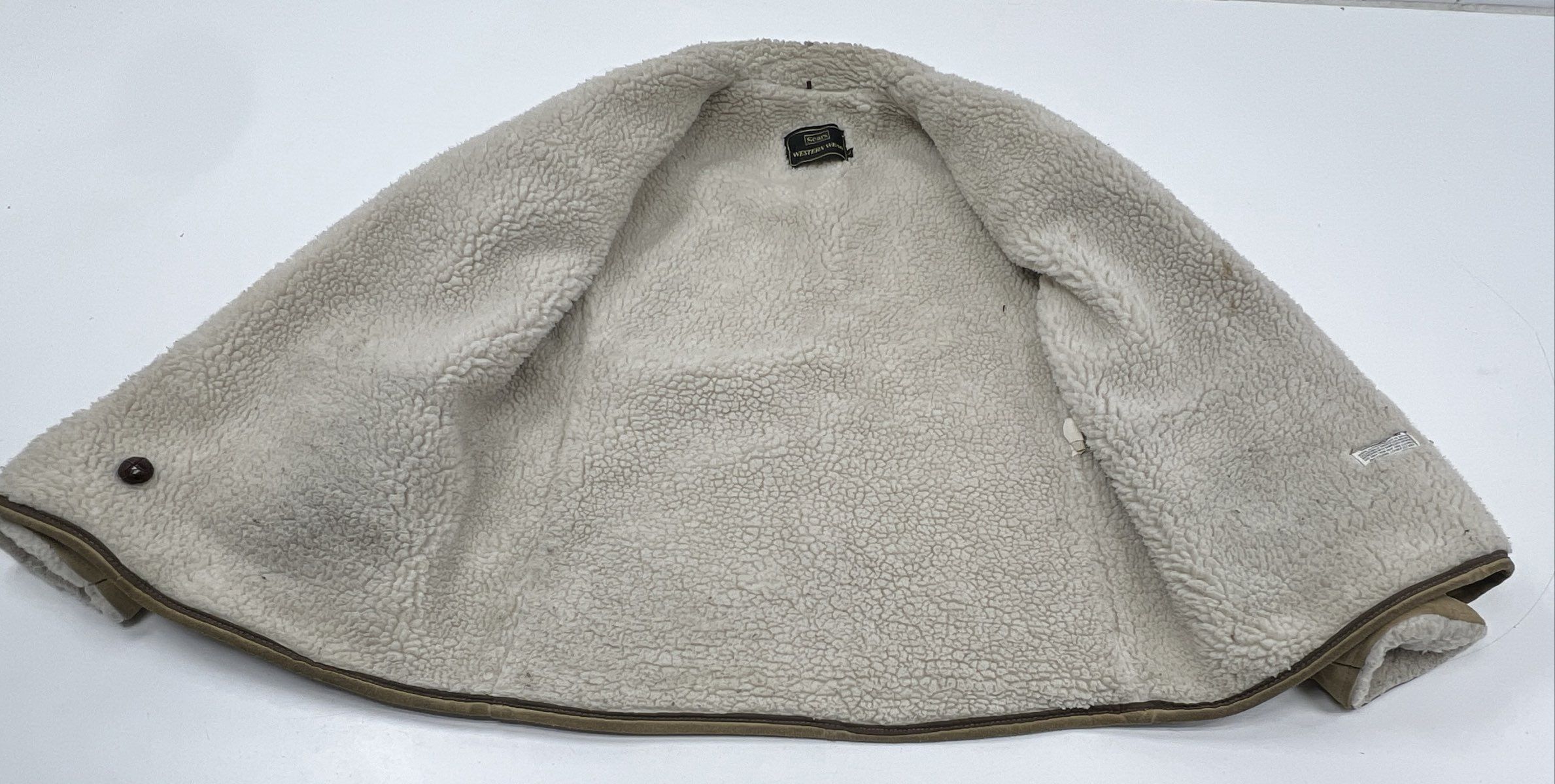 Vintage 70s Sears Western Wear Sherpa Lined Faux Suede Jacket Tan