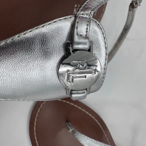 Lauren Ralph Lauren Silver Metallic T-Strap Thong Sandals Women's Size 8.5B