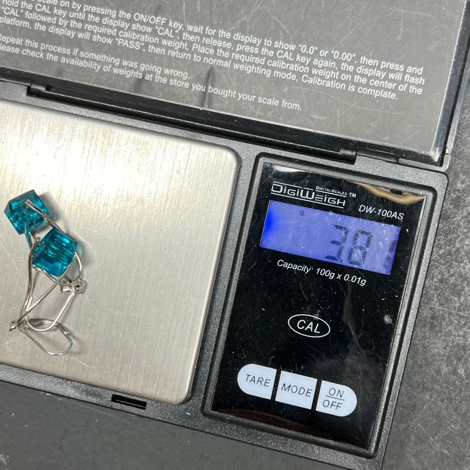 Sterling Silver Turquoise Glass Crystal Cube Bead Earrings