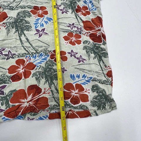Pendleton Gray Red Hawaiian Floral Palm Tree Button Up Shirt Women's XXL