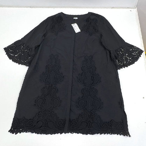 Chico's Embroidered Flutter Sleeve Short Dress Black Cotton NWT Sz 4