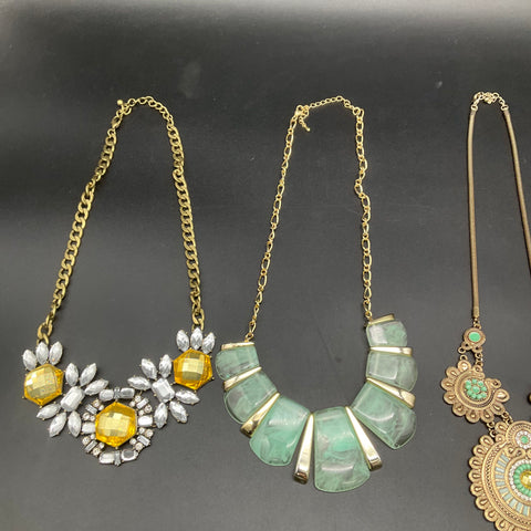 Vintage Style Statement Necklace Lot 5 Gold Tone Bib Medallion Beaded Fashion