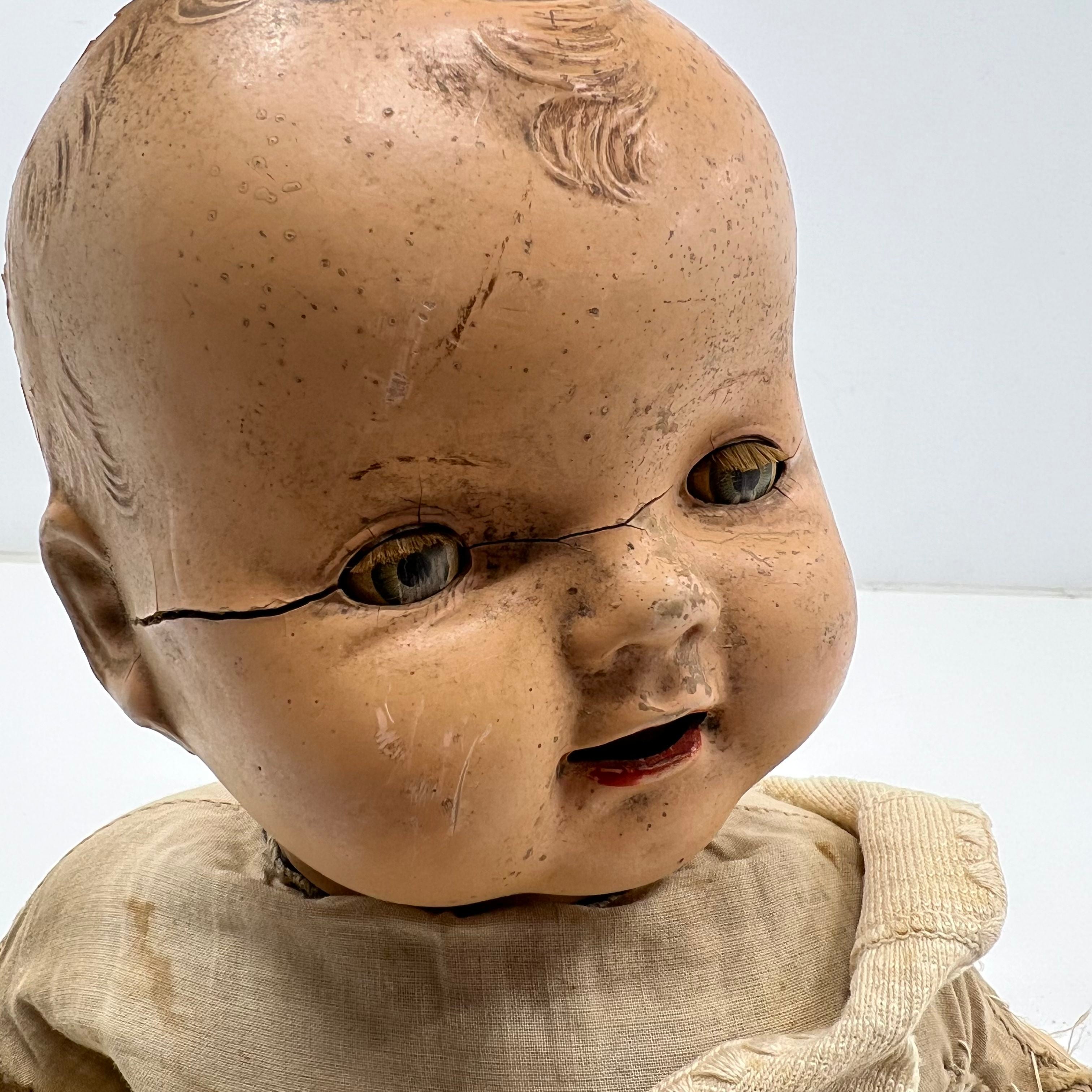 Vintage 1930s K&K Toy Co Hug Me 22" Composition Baby Doll Sleep Eyes Crazing
