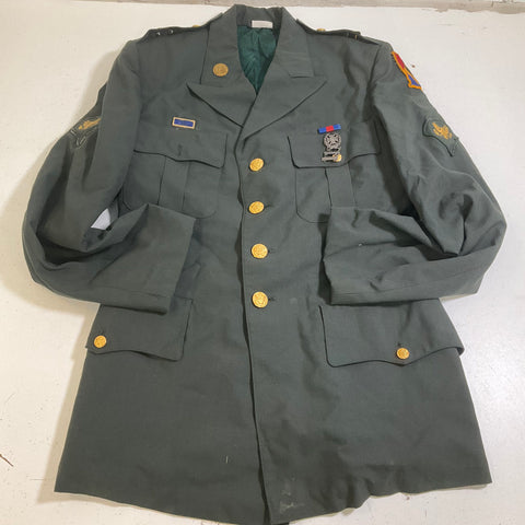 Vintage US Army Green Class A Uniform Jacket Patched Altered Sleeves Men's 42L