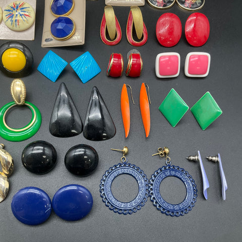 Vintage 80s Costume Jewelry Lot of 27 Pairs Bold Geometric Enamel Earrings