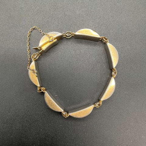 Vintage Damascene Panel Link Bracelet Bird & Flower Motif Gold Tone 6.75"