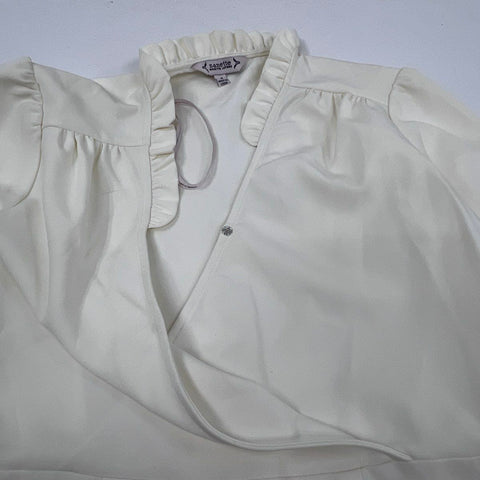 Nanette Lepore Women's Cannoli Cream Ruffle Faux Wrap Dress Ruffle Hem NWT Sz 4