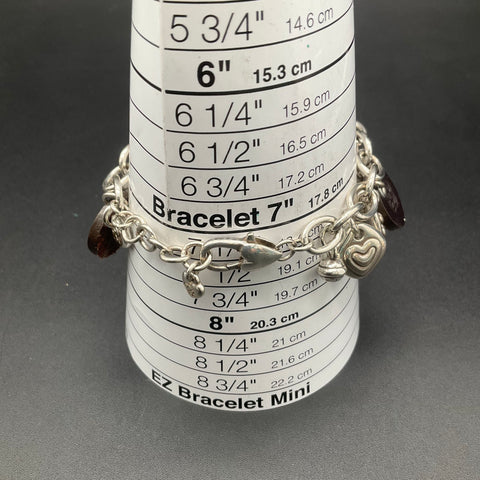 Brighton Amulet Charm Bracelet Silver Tone Leather Heart Cross Latin Words 7"