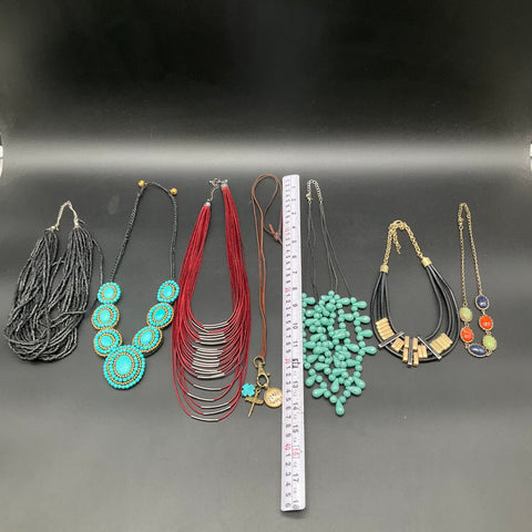 Mixed Fashion Jewelry Lot 7 Necklaces Boho Bib Statement Multi-Strand Cord