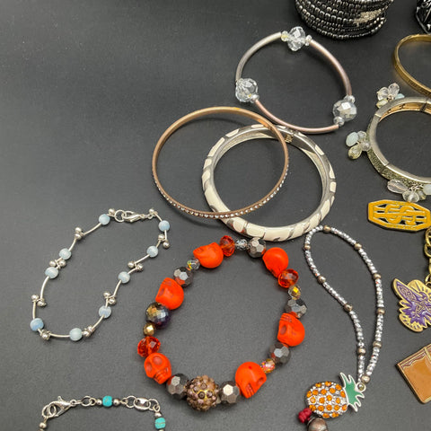 Vintage Mid-Century Bracelet Lot 33 Beaded Bangle Charm Cuff Mixed
