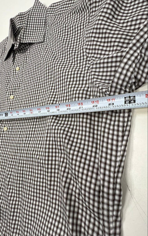 Vintage 90s Brooks Brothers Men's Brown Gingham Egyptian Cotton Shirt 16.5 34