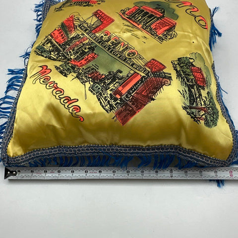 Vintage Reno Nevada Souvenir Pillow Satin Harold's Club Biggest Little City
