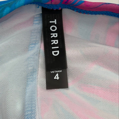 Torrid Women's Wireless Strappy Lace Up Swim Dress Tropical Geo Blue Pink NWT 4