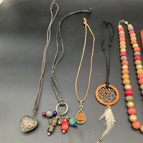 Boho Ethnic Tribal Wood Shell Bead Pendant Necklace Jewelry Lot of 10