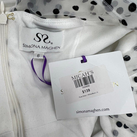 Simona Maghen NWT Muse White Black Polka Dot Mermaid Dress Women's 6