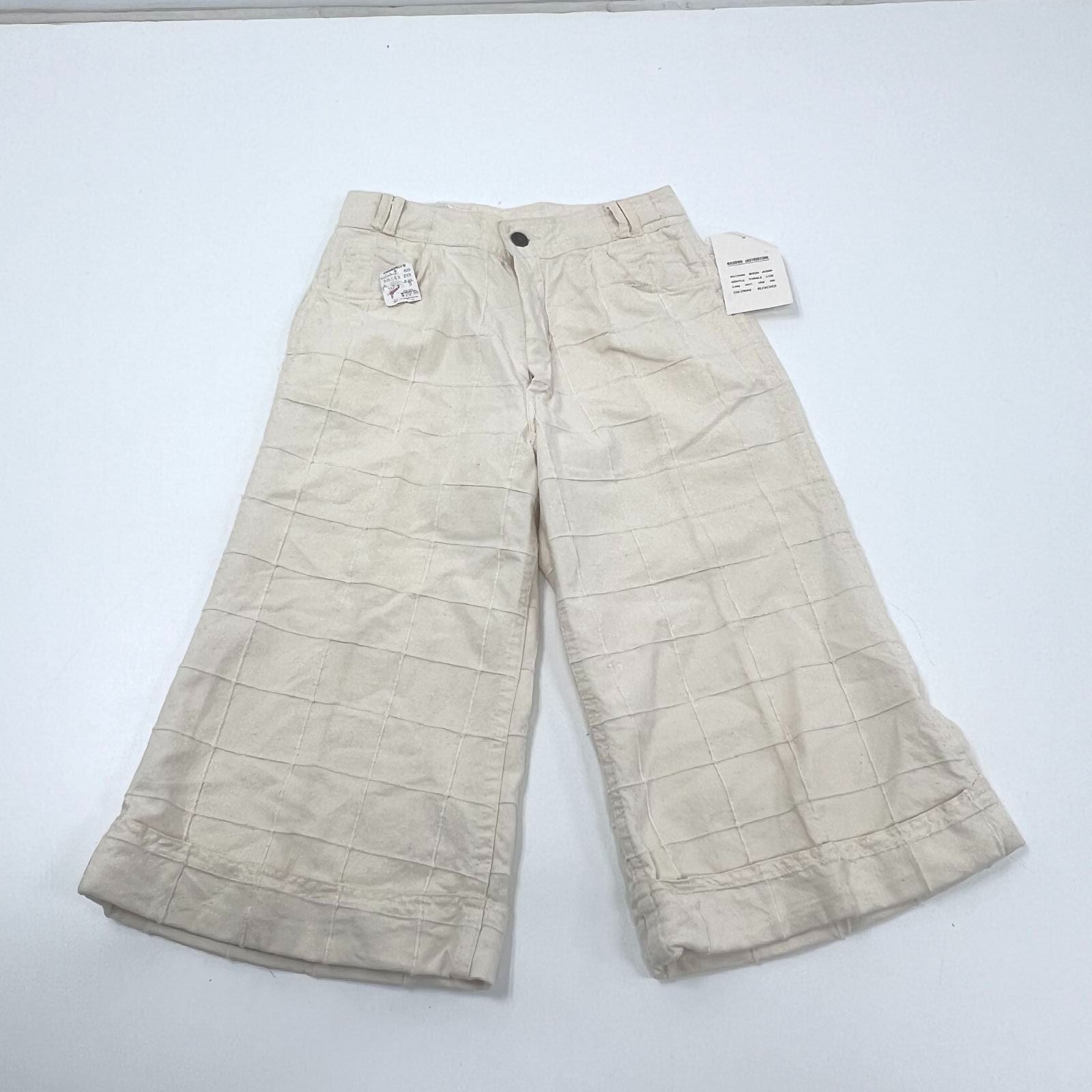 Vintage 70s Modern Juniors Cream Quilted Cotton Wide Leg Capri Pants Womens 5