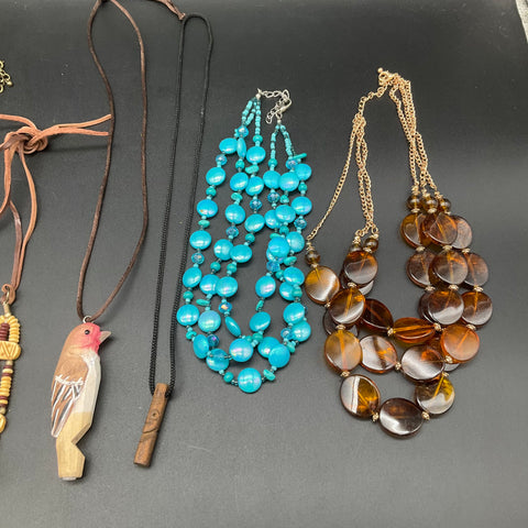 Bohemian Eclectic Costume Jewelry Lot of 9 Necklaces Shell Wood Beaded Tassel