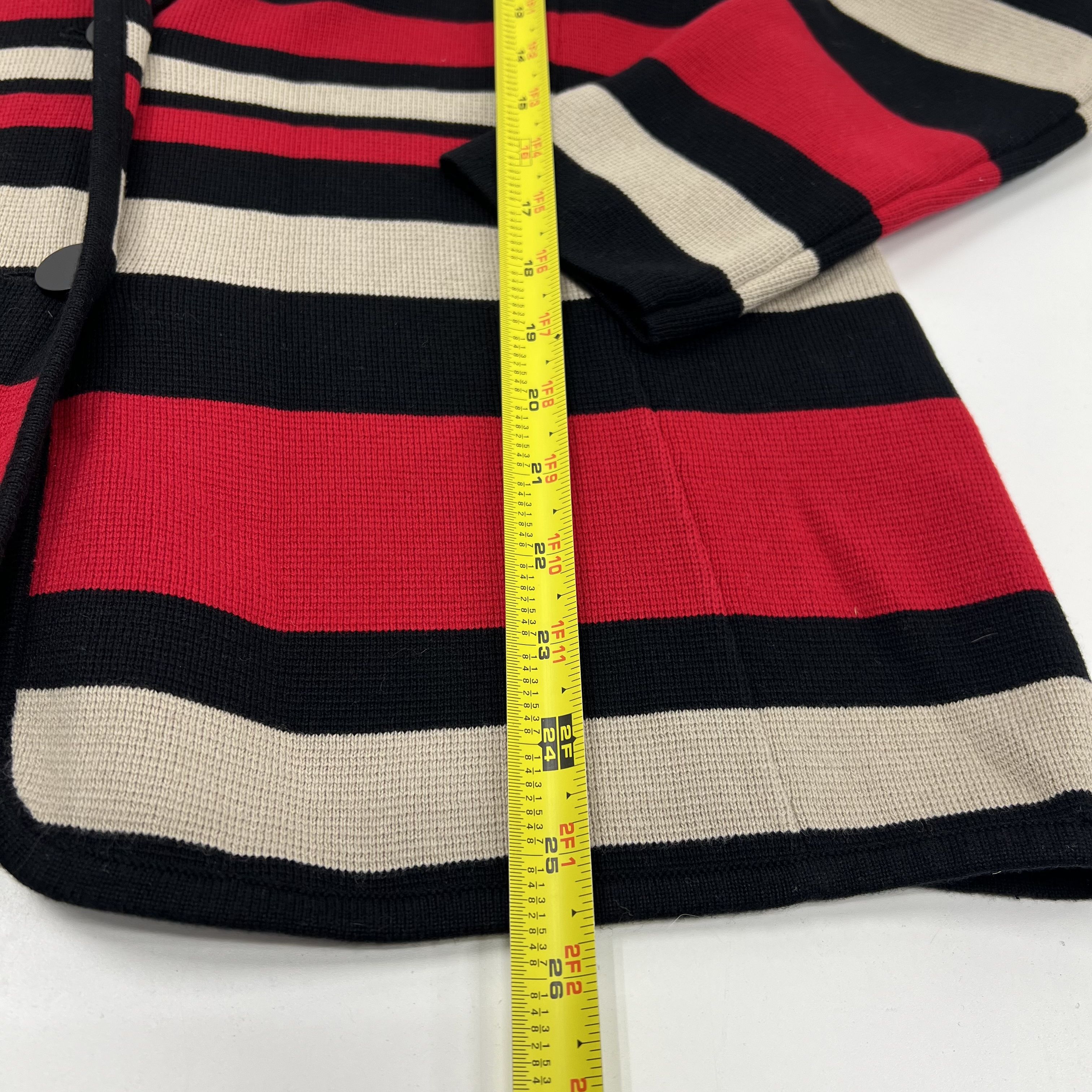 NWT Calvin Klein Red Black Tan Striped Knit Cardigan Blazer Medium $119