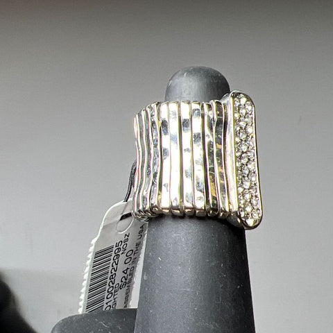 Chico's Delighted Rhinestone Silver Tone Stretch Adjustable Size Ring NWT
