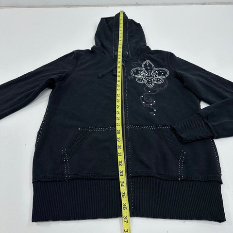 Vanity Women's Black Fleur De Lis Studded Full Zip Hoodie Sz L