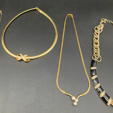 Vintage to Modern Costume Jewelry Lot 11pc Gold Tone Necklaces Owl Bean Choker