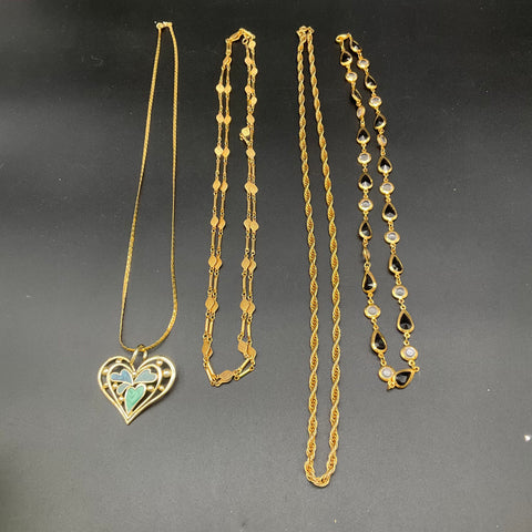 Vintage Gold Tone Jewelry Necklace Lot of 8 Enamel Heart Rope Chain Choker