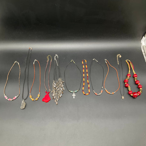 Mixed Costume Jewelry Lot 11 Necklaces Beaded Cord Shell Boho Styles