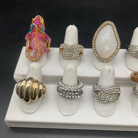 Fashion Statement Rings Jewelry Lot of 14 Stretch Style Rhinestone Pave Bands