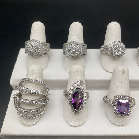Fashion Statement Rings Lot of 12 Costume Jewelry Gold & Silver Tone Rhinestone