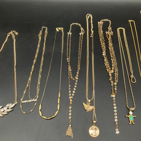 Mixed Costume Jewelry Lot 13pc Gold Tone Boho Statement Necklaces Hoop Earrings