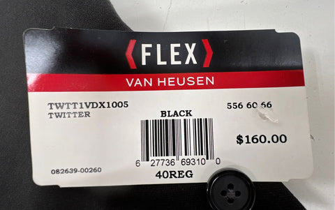 Van Heusen Men's Black Flex Twitter Slim Fit Suit Jacket NWT Sz 40 Regular