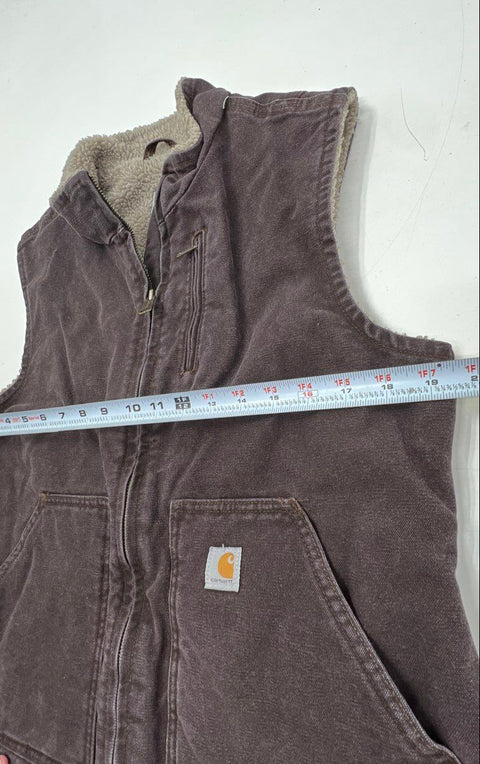 Vintage Carhartt Sherpa Lined Sandstone Duck Vest Brown Women's Sz M