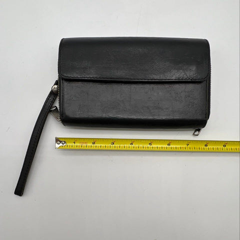 Patricia Nash Black Map Embossed Leather Wristlet Wallet Clutch Bag