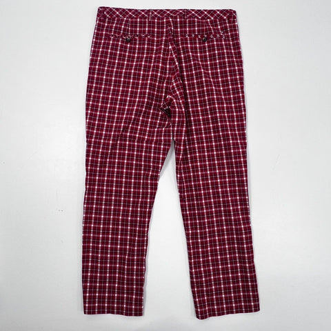 Tommy Hilfiger Men's Red White Plaid Golf Pants Flat Front Cotton Stretch 38x32