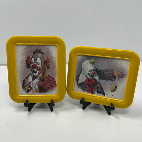 Vintage 70s Arthur Sarnoff Clown Prints Set of 2 Wall Art Yo-Yo Waving