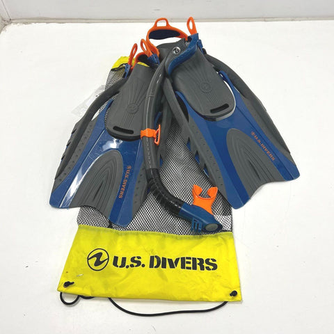 U.S. Divers Snorkel & Fins Set Adult L/XL Women's 9-13 w/ Mesh Carry Bag
