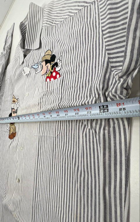Vintage 90s Too Cute Disney Mickey Minnie Striped Button Down Shirt USA Sz XL