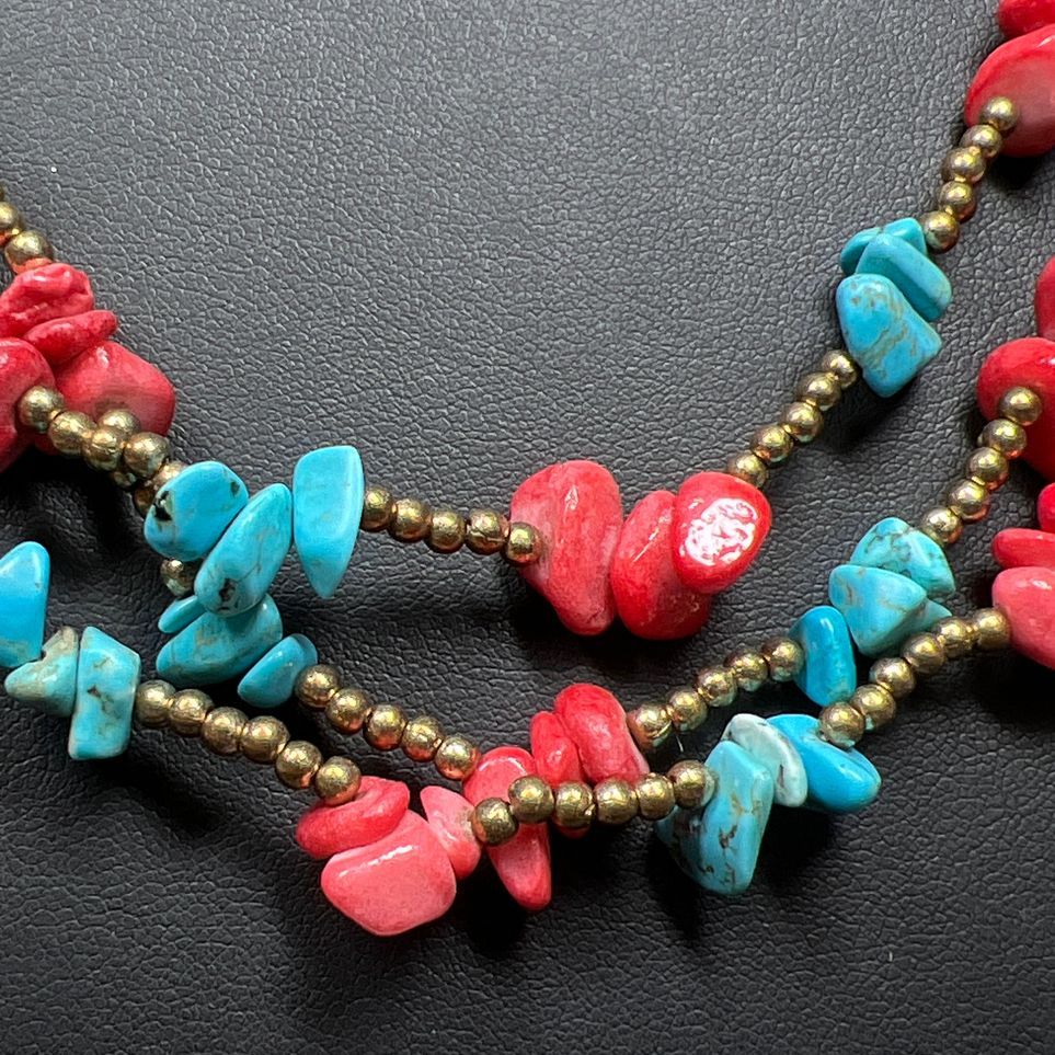 Coral and Turquoise Beaded Multistrand Necklace