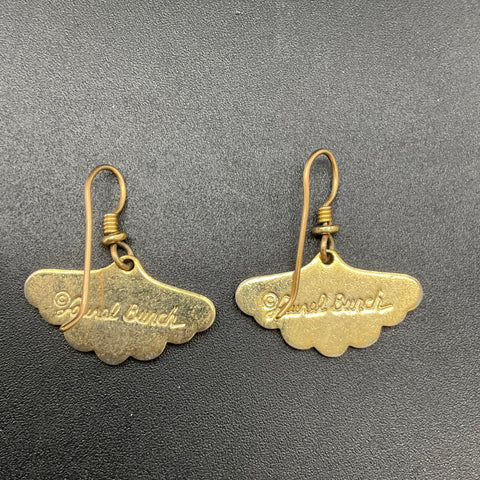 Laurel Burch Black Enamel Desert Flower Dangle Earrings Vintage Gold Tone