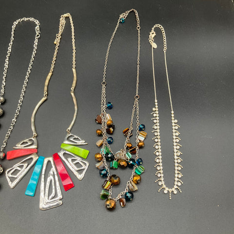 Mixed Fashion Costume Jewelry Lot 9 Necklaces Statement Beaded Silver Tone