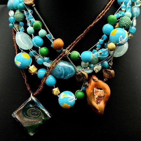 Bohemian Beaded Fashion Necklace Lot Shell Glass Ceramic Eclectic Artsy
