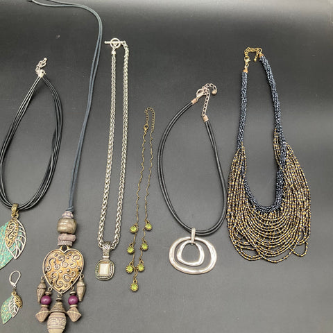 Mixed Boho Jewelry Lot 11 Necklaces & Earrings Beaded Cord Pendant Fashion Lot