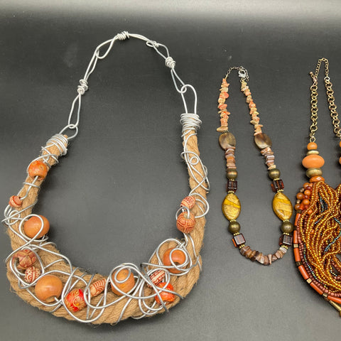 Boho Mixed Statement Necklace Lot of 5 Earthy Tribal Natural Materials 0.9 lbs