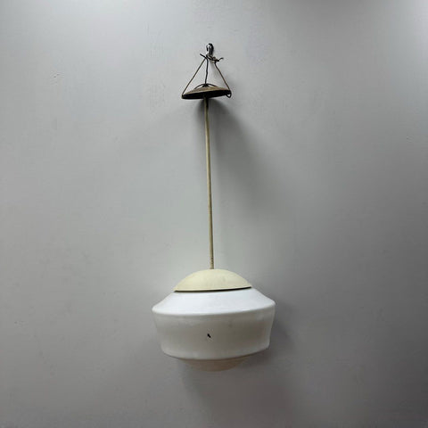 Vintage Mid Century Modern Pendant Light White Milk Glass Atomic Hanging Fixture
