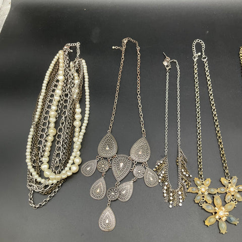 Vintage to Modern Costume Jewelry Necklace Lot of 8 Gold and Silver Tone