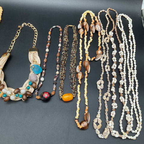 Bohemian Natural Jewelry Lot 11 Necklaces Wood Shell Beaded Earthy Tribal Boho