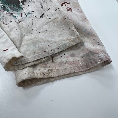 Dickies White Paint Splatter Distressed Workwear Bib Overalls Men's 38x29