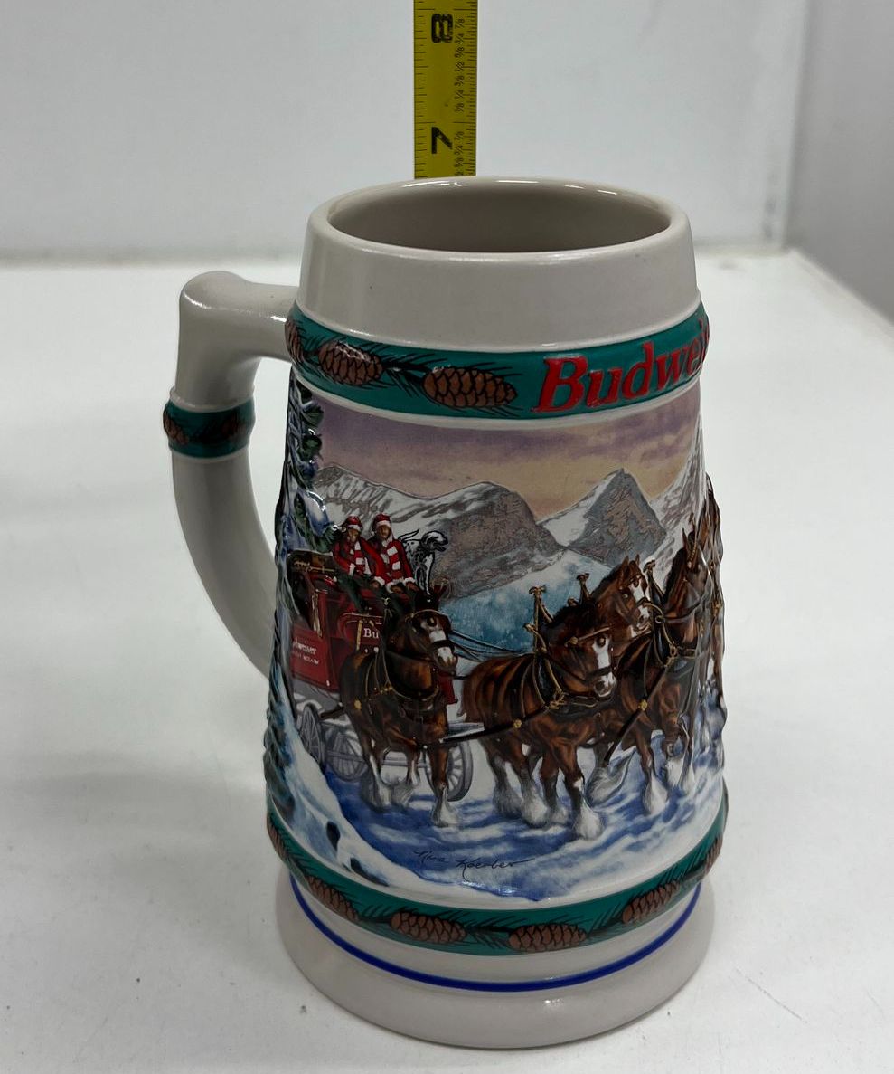 Vintage Budweiser Clydesdale Holiday Beer Stein Lot 5 pc Set 1988-1998