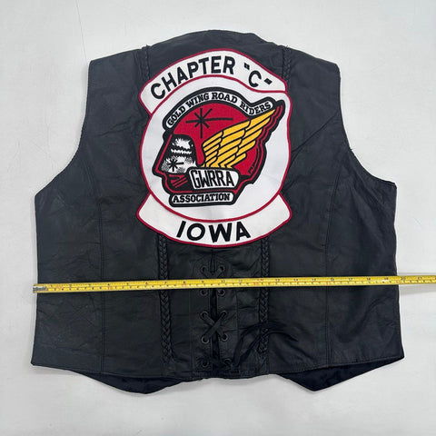 Vintage 90s Barney's Leather GWRRA Gold Wing Biker Vest Patches Sz XXL