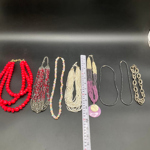 Mixed Costume Jewelry Lot of 8 Necklaces Multi-Strand Seed Bead Shell Boho